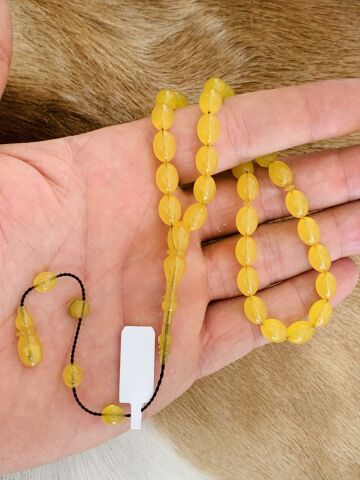 ŞEFFAF DELİM SARI KEHRİBAR TESBİH BEYZİ MODEL