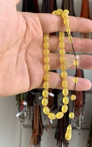 ŞEFFAF DELİM SARI KEHRİBAR TESBİH BEYZİ MODEL
