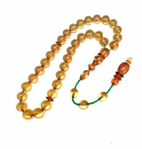 ATEŞ KEHRİBAR TESBİH ŞEFFAF SARI KÜRE MODEL