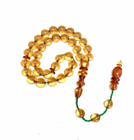 ATEŞ KEHRİBAR TESBİH ŞEFFAF SARI KÜRE MODEL