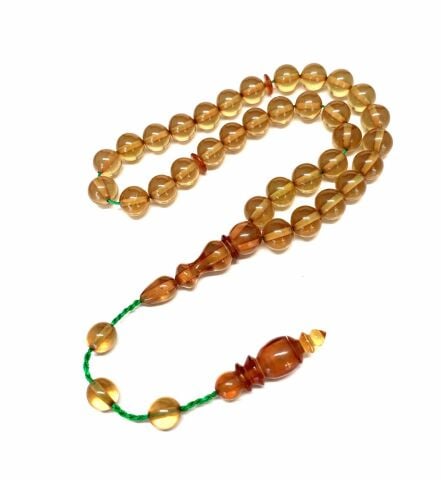 ATEŞ KEHRİBAR TESBİH ŞEFFAF SARI KÜRE MODEL