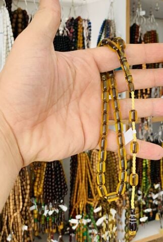 OSMANLI BENZETME SIKMA KEHRİBAR TESBİH ŞEFFAF SARI KAPSÜL MODEL