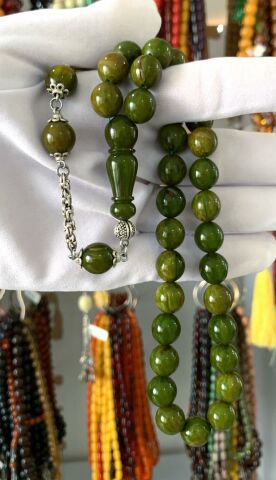 YEŞİL HARELİ  SIKMA KEHRİBAR TESBİH