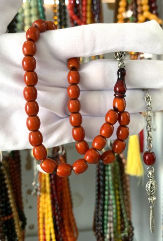 TURUNCU SİYAH SIKMA KEHRİBAR TESBİH