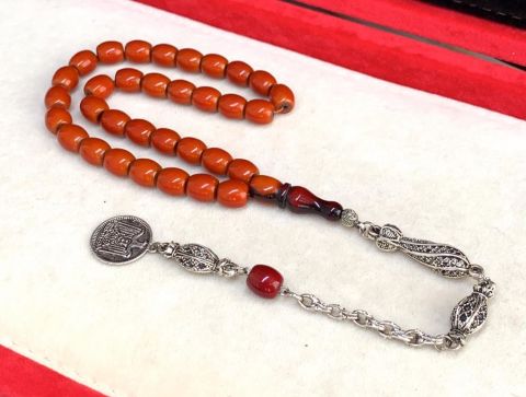 TURUNCU SİYAH SIKMA KEHRİBAR TESBİH