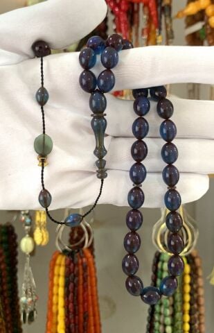 MAVİ SEDEFLİ ATEŞ KEHRİBAR TESBİH