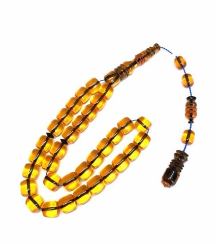 İRİ BOY ATEŞ KEHRİBAR TESBİH SARI KAPSÜL KESİM