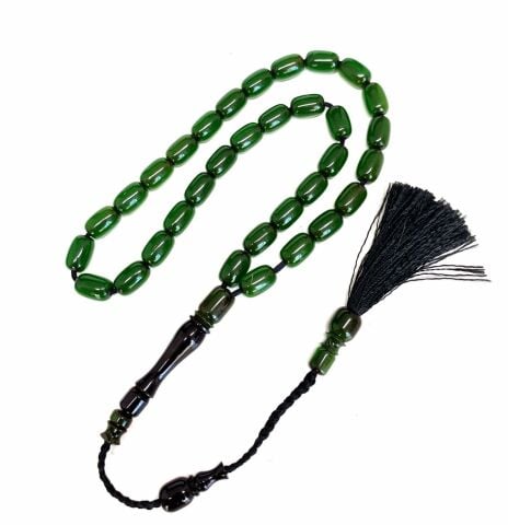 SIKMA KEHRİBAR TESBİH YEŞİL BÜYÜK BOY İP PÜSKÜLLÜ KAPSÜL MODEL