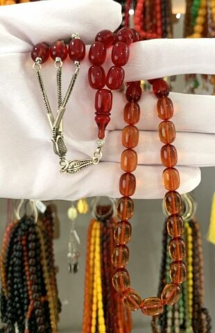 KIRMIZI TURUNCU KAPSÜL MODEL ATEŞ KEHRİBAR TESBİH