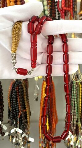 KIRMIZI KAPSÜL MODEL İRİ BOY ATEŞ KEHRİBAR TESBİH