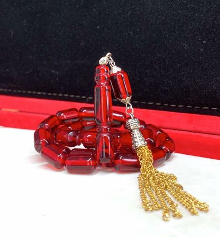 KIRMIZI KAPSÜL MODEL İRİ BOY ATEŞ KEHRİBAR TESBİH