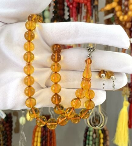 SARI KÜRE MODEL ATEŞ KEHRİBAR TESBİH