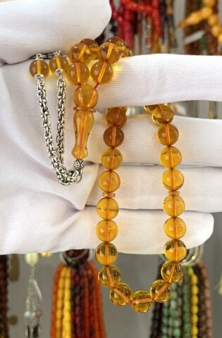 SARI KÜRE MODEL ATEŞ KEHRİBAR TESBİH