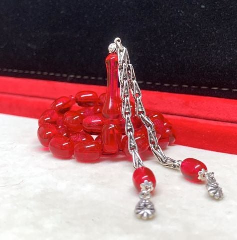 KIRMIZI SEDEFLİ  ATEŞ KEHRİBAR TESBİH