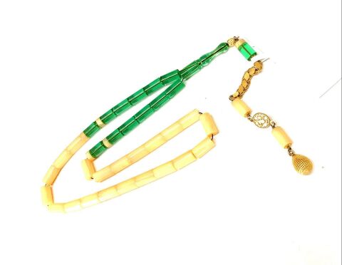 ALTIN PÜSKÜLLÜ BAL RENGİ - YEŞİL KATALİN TESBİH