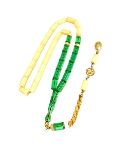 ALTIN PÜSKÜLLÜ BAL RENGİ - YEŞİL KATALİN TESBİH