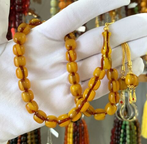 SARI KAPSÜL MODEL  OSMANLI BENZETME SIKMA KEHRİBAR TESBİH