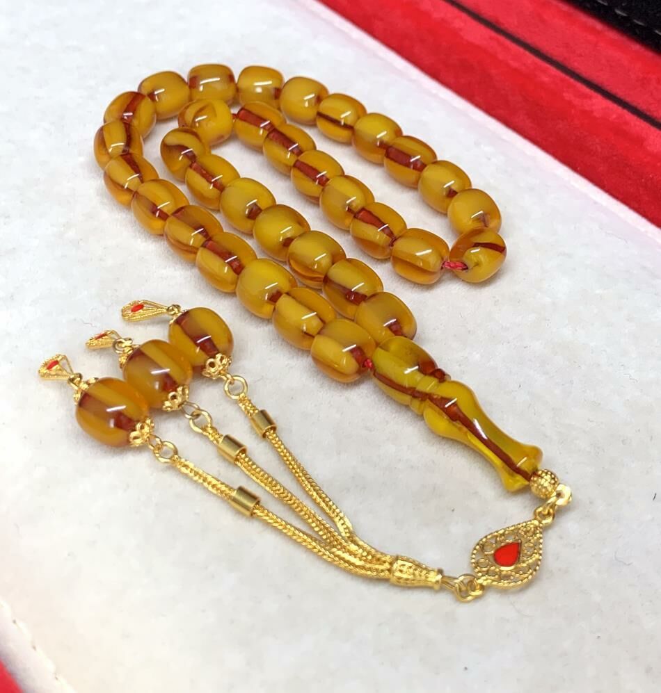 SARI KAPSÜL MODEL  OSMANLI BENZETME SIKMA KEHRİBAR TESBİH