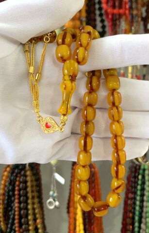 SARI KAPSÜL MODEL  OSMANLI BENZETME SIKMA KEHRİBAR TESBİH