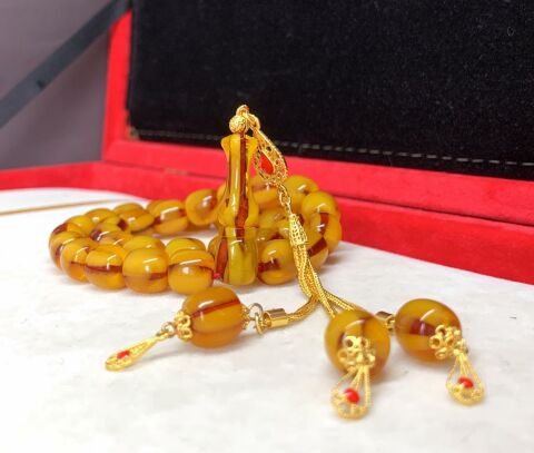 SARI KAPSÜL MODEL  OSMANLI BENZETME SIKMA KEHRİBAR TESBİH