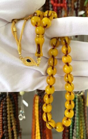 SARI KÜRE MODEL OSMANLI BENZETME SIKMA KEHRİBAR TESBİH