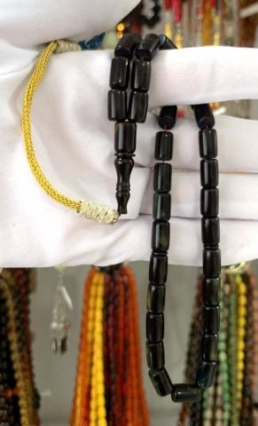 SİYAH SEDEFLİ SIKMA KEHRİBAR TESBİH