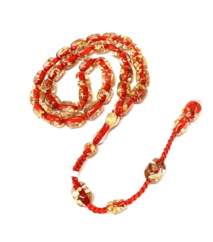 ALTIN PARÇACIKLI ÖZEL DÖKÜM KIRMIZI ŞEFFAF KATALİN TESBİH