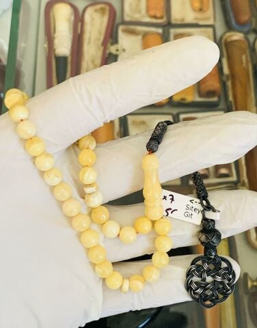 DAMLA KEHRİBAR BİLEKBOY TESBİH KÜRE MODEL 1000 AYAR KAZAZ PÜSKÜLLÜ