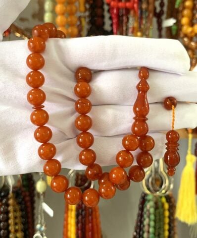 TURUNCU KÜRE MODEL SIKMA KEHRİBAR TESBİH