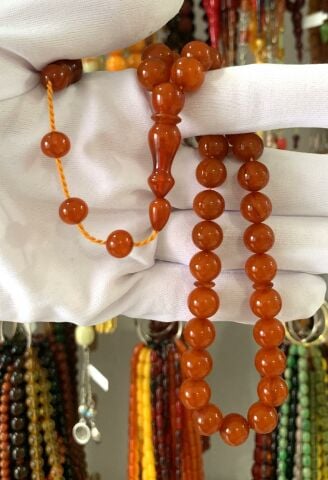 TURUNCU KÜRE MODEL SIKMA KEHRİBAR TESBİH