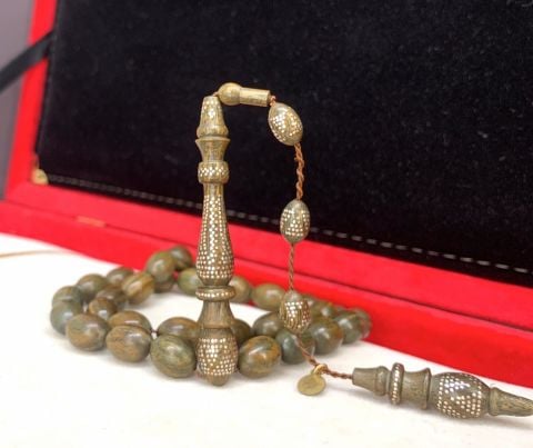 GÜMÜŞ İMAME ÇAKIMLI YEŞİL PELESENK TESBİH