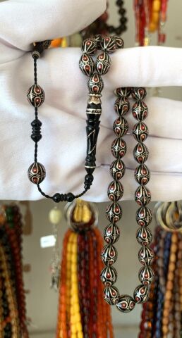 ERZURUM OLTU KOMPLE MERCAN VE GÜMÜŞ İŞLEMELİ TESBİH