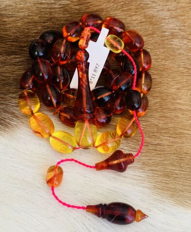 USTA İŞÇİLİK SIFIR DELİM SARI - KIRMIZI  SIKMA KEHRİBAR TESBİH