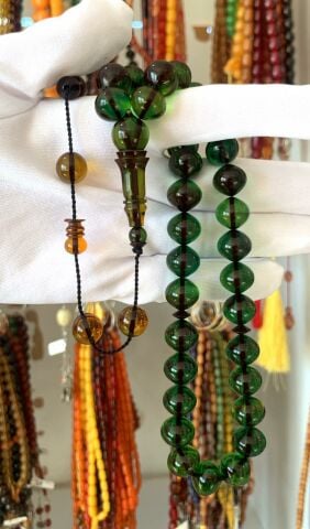 YEŞİL İRİ BOY ATEŞ KEHRİBAR TESBİH