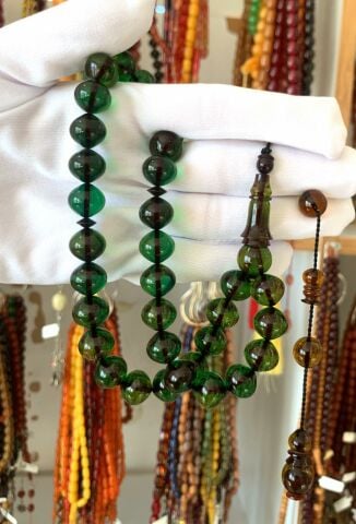 YEŞİL İRİ BOY ATEŞ KEHRİBAR TESBİH