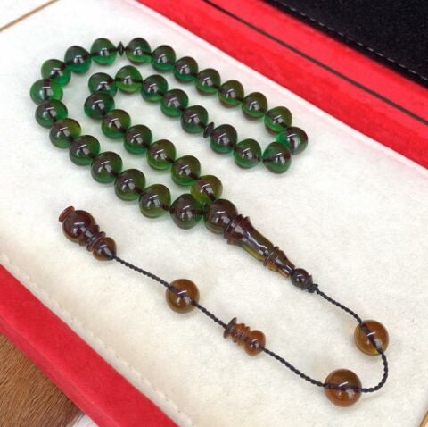 YEŞİL İRİ BOY ATEŞ KEHRİBAR TESBİH