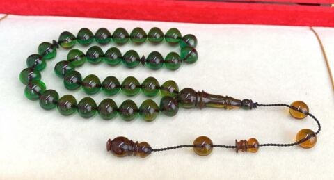 YEŞİL İRİ BOY ATEŞ KEHRİBAR TESBİH