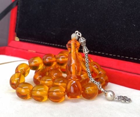 İRİ BOY  BAL RENGİ KATALİN TESBİH