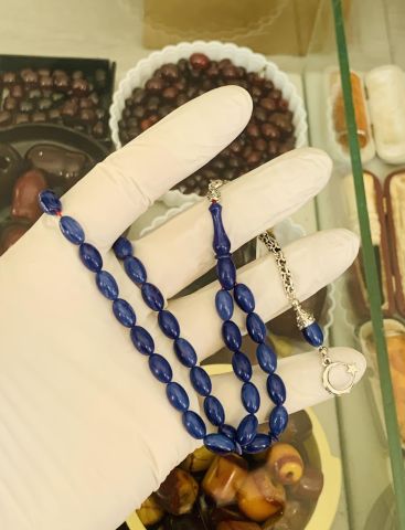 HARELİ MAVİ  KATALİN TESBİH BEYZİ MODEL ALPAKA PÜSKÜL