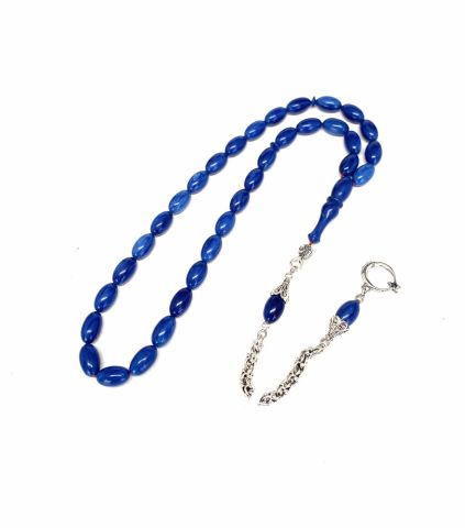 HARELİ MAVİ  KATALİN TESBİH BEYZİ MODEL ALPAKA PÜSKÜL