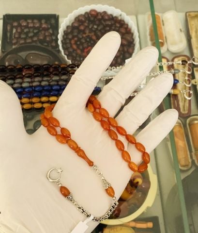 HARELİ TURUNCU KATALİN TESBİH BEYZİ MODEL ALPAKA PÜSKÜL