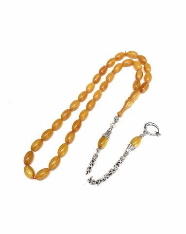 HARELİ SARI KATALİN TESBİH BEYZİ MODEL ALPAKA PÜSKÜL