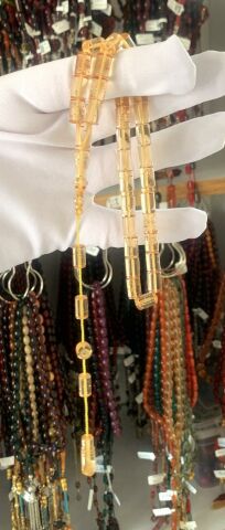 ALTIN RENK SİMLİ KESME MODEL SARI ATEŞ KEHRİBAR TESBİH