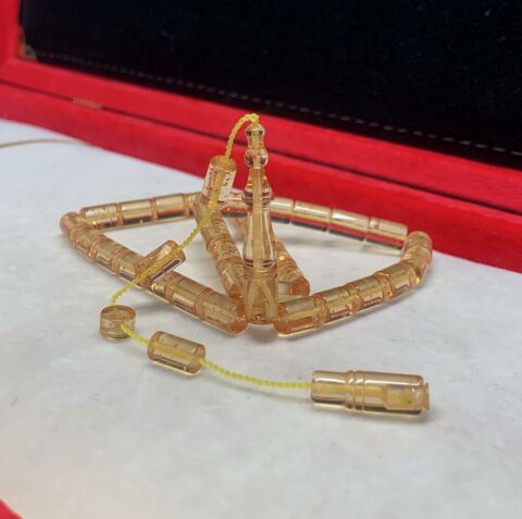 ALTIN RENK SİMLİ KESME MODEL SARI ATEŞ KEHRİBAR TESBİH