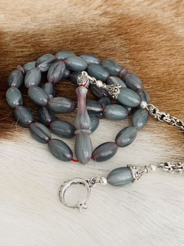 HARELİ TURKUAZ KATALİN TESBİH BEYZİ MODEL ALPAKA PÜSKÜL