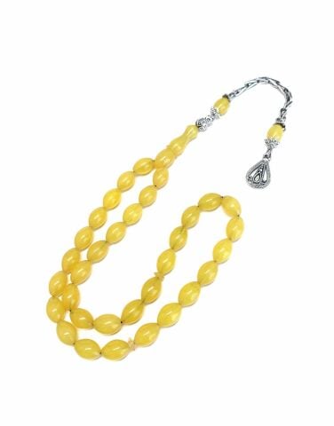 SIKMA KEHRİBAR TESBİH SARI ARPA MODEL ALPAKA PÜSKÜL