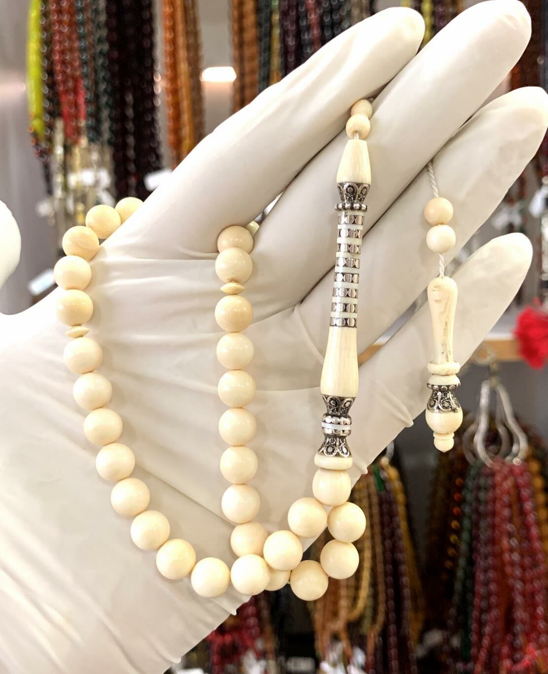 FİLDİŞİ USTA İŞİ KÜRE MODEL İMAME İŞLEMELİ TESBİH