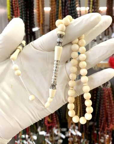 FİLDİŞİ USTA İŞİ KÜRE MODEL İMAME İŞLEMELİ TESBİH