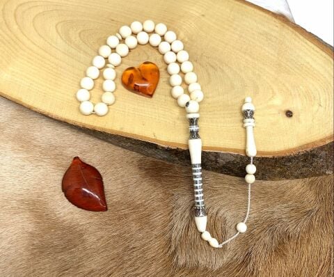 FİLDİŞİ USTA İŞİ KÜRE MODEL İMAME İŞLEMELİ TESBİH