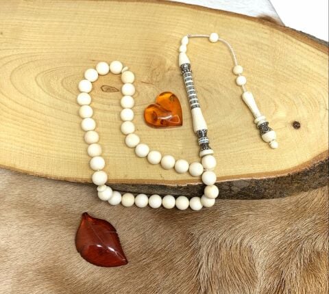 FİLDİŞİ USTA İŞİ KÜRE MODEL İMAME İŞLEMELİ TESBİH